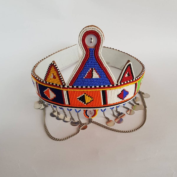 African maasai crown jewelry , Beaded head crown , Maasai wedding headpiece jewelry ,