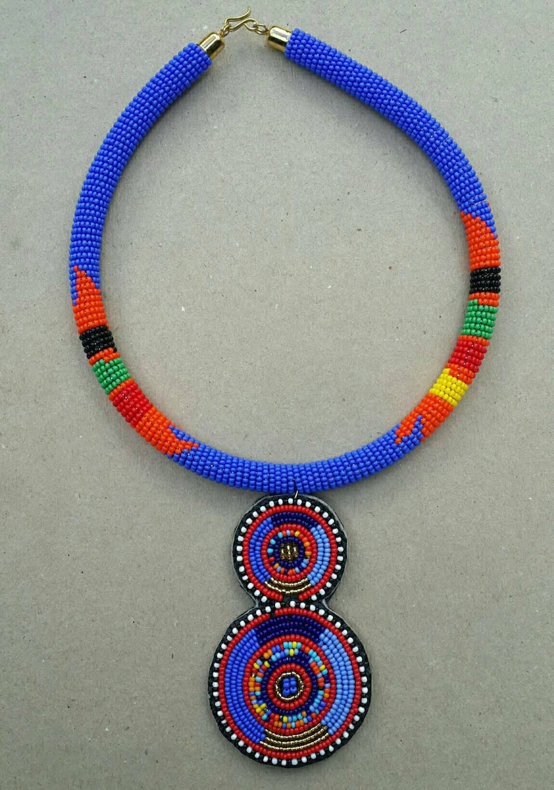 handcrafted necklace Bead necklace with pendant handmade jewelry zulu beads necklace