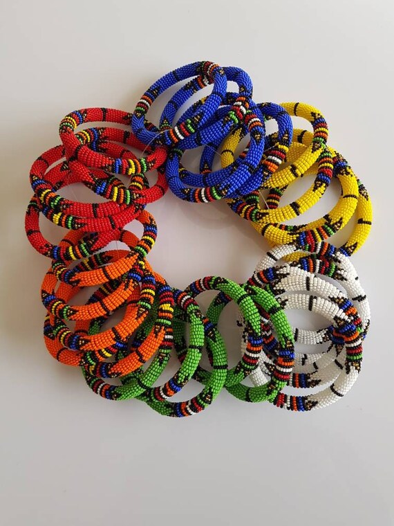 African Zulu Bracelets , Colorful Beaded Bracelets, African Beaded  Bracelets, Bulk Bracelets, 30pcs Bracelets. 