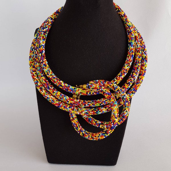 Multicolor bead necklace with matching bracelets,