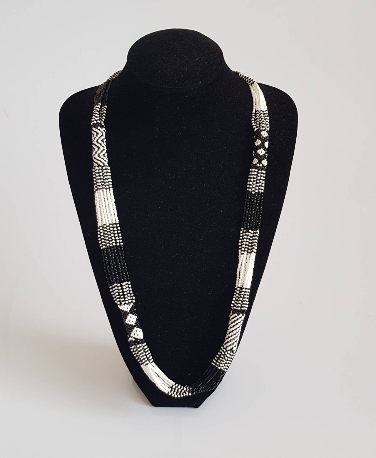 Black and White Beaded Necklace. Etsy