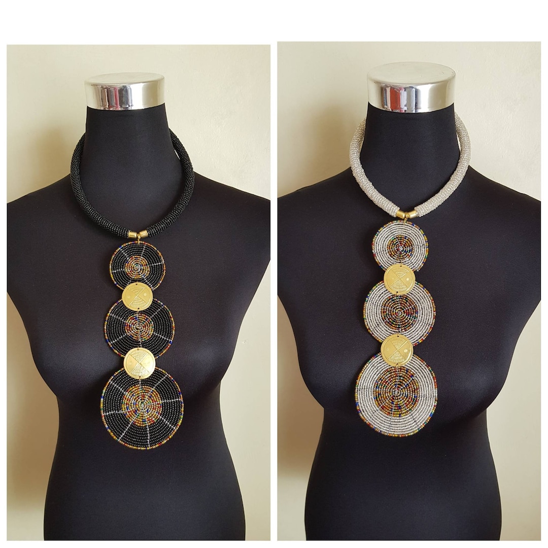 Set of 2 African Beaded Necklaces, African Necklaces, African Bead