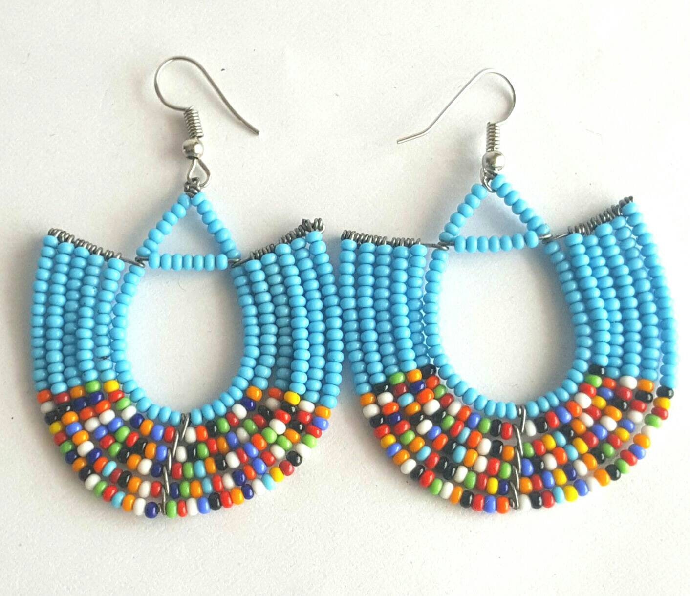 Beaded earrings African jewelry handmade earrings blue Etsy