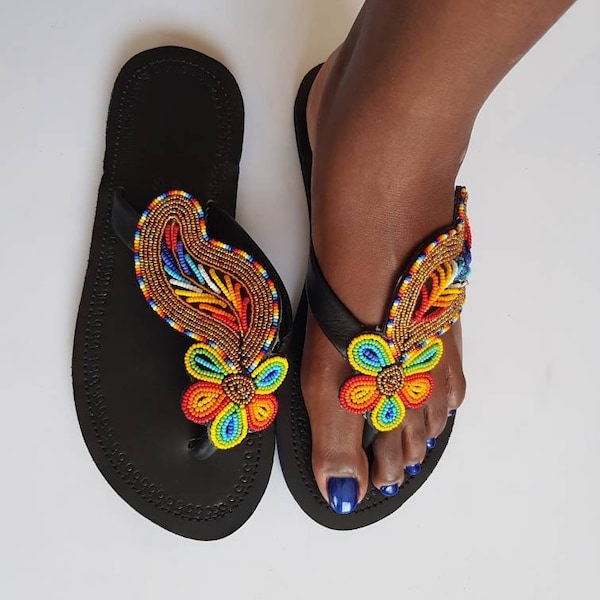 Leather African Print Sandals