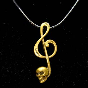 Music Treble Clef and Skull Pendant Necklace Gothic Music Treble Clef Skull Jewelry image 2