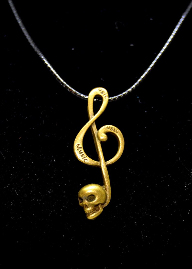 Music Treble Clef and Skull Pendant Necklace Gothic Music Treble Clef Skull Jewelry image 2