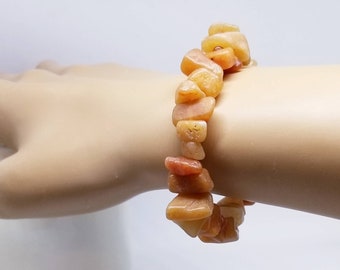 Red Aventurine Gemstone Chip Bracelet: Natural Stone Stretch Jewelry