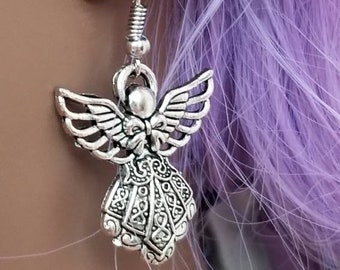 Angel Drop Earrings: Silver Tone Dangle Earrings