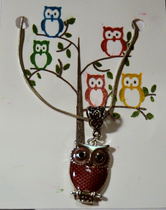 Enameled Owl Necklace Owl Jewelry Owl Charms Necklace Colors to