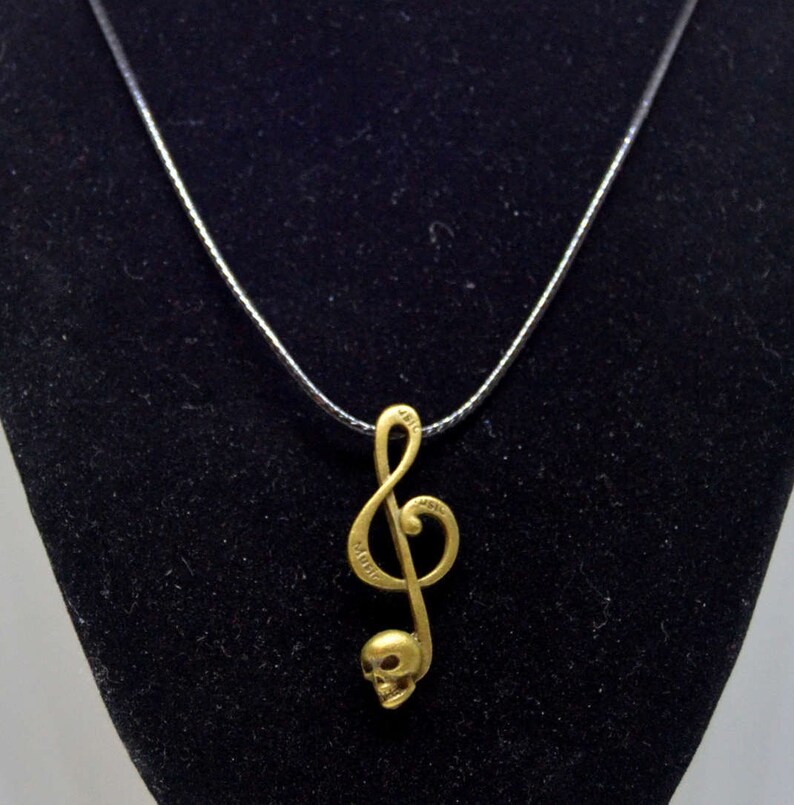 Music Treble Clef and Skull Pendant Necklace Gothic Music Treble Clef Skull Jewelry image 3