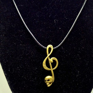 Music Treble Clef and Skull Pendant Necklace Gothic Music Treble Clef Skull Jewelry image 1