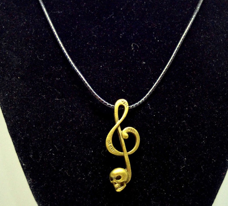 Music Treble Clef and Skull Pendant Necklace Gothic Music Treble Clef Skull Jewelry image 1