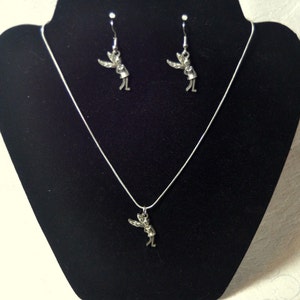 Fairy Pixie Earrings and Necklace set Fairy Faerie Pixie Jewelry Charms  Silver Plated Fish Hooks, Nickle Lead Free