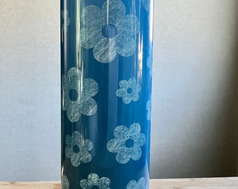 Custom Designed 20 ounce Blue Flowers Skinny Double walled Tumbler with Straw and Lid, Special Introductory Price/ Ready To Ship