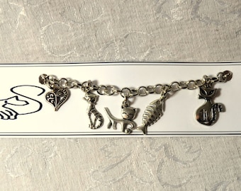 Cat Charm Bracelet: Tibetan Silver Kitten & Fishbone Jewelry
