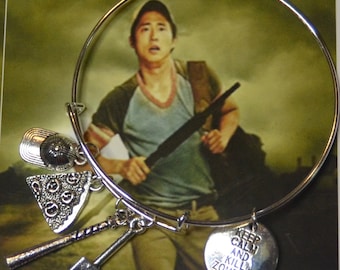 TWD Fan Glenn Rhee Charm  Bracelet Glenn Bangle Charm Bracelet  The Walking Dead Charm Bracelet Jewelry