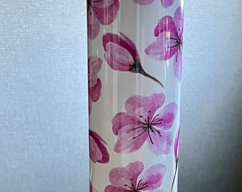 Custom Designed 20 ounce Cherry Blossoms Skinny Double walled Tumbler with Straw and Lid, Special Introductory Price/ Ready To Ship