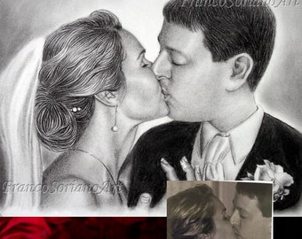 Drawing commission drawing from photo Charcoal Portrait CUSTOM Picture Gift Wedding Anniversary Personalized Handmade