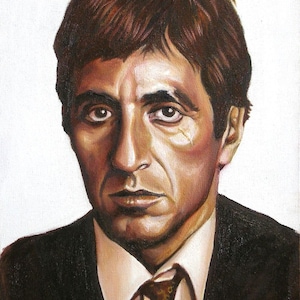 Oryginalny obraz olejny Al Pacino Scarface na płótnie 100% ręcznie robiony Tony Montana Ojciec chrzestny Corleone podpisany przez Franco Soriano
