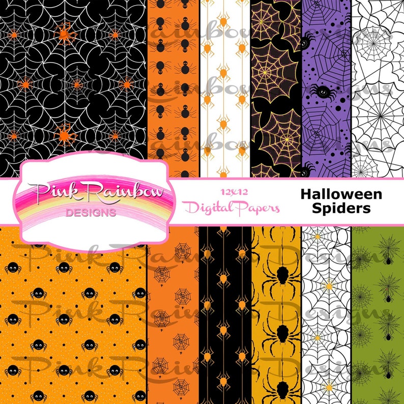 Halloween Spiders digital pattern scrapbook paper | Etsy
