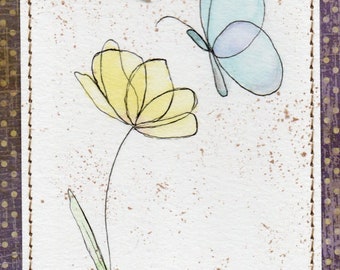 Greeting Cards - Summer Lotus with Blue Butterfly - Original Art - Not a Print - OOAK