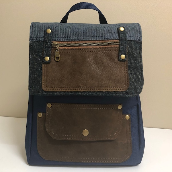 Madison Backpack in Ottertex, Denim and Leather Trim