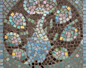 Peacock, glass mosaic wall panel