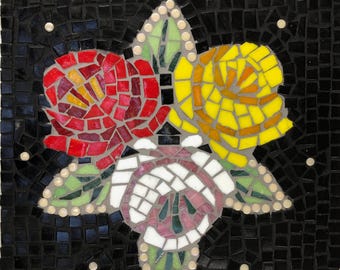 Glass mosaic wall panel, floral motif inspired by canal art
