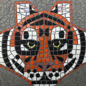 Tiger mosaic wall panel made of ceramic and glass