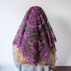 Floral Lace, Mantilla, Head Covering, Veil, Head Scarf, Lace Mantilla, Church Accessory, Elegant, Black, Church Accessory, Classic Style
