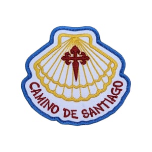Camino de Santiago Patch – &quot;Camino de Santiago&quot; Shell Badge with St James Cross | Iron On Pilgrimage Patch | Spanish Embroidered Souvenir