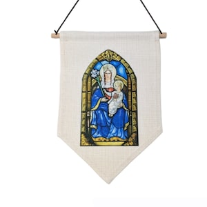 Our Lady of Walsingham Catholic Banner | Large Marian Wall Hanging | UK-Made Linen | Devotional Gift | Indoor/Outdoor Use