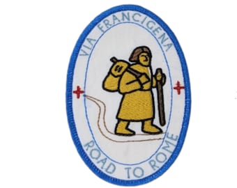 Insigne Via Francigena, patch religieux, fer sur badge, coudre sur patch, badge brodé, patch broder, Chemin de Rome, Pèlerinage de la route de Rome