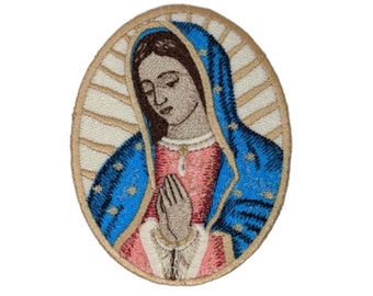 Our Lady of Guadalupe badge, religious patch, iron on badge, sew on patch, embroidered badge, embroidered patch, St Juan Diego, pilgrimage