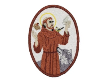 St Francis of Assisi badge, religious patch, iron on badge, sew on patch, embroidered badge, embroidered patch, St Clare, pilgrimage