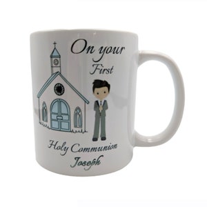 Personalized Holy Communion Mug, Catholic Mug, Religious gift, Stocking stuffer, First Communion, Holy Eucharist, Gift for him, Sacrament
