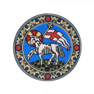 Lamb of God, Lamb with St George&#39;s flag, Vestment making, iron on badge, sew on patch, embroidered badge, embroidered patch, Jesus