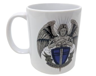 St Michael Badge Mug – Catholic Gift – Archangel Defender – Baptism, Communion, Confirmation, Stocking Stuffer