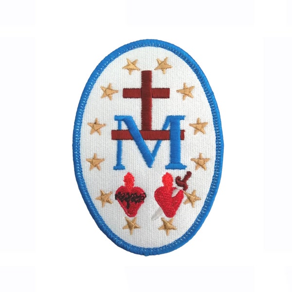 Miraculous Medal badge, catholic patch, embroidered patch, catholic gift, religious gift, Our Lady, Scared Heart, Immaculate, pilgrim