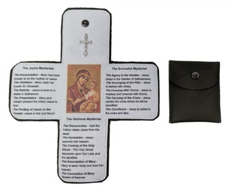 Leather Pocket Oratory with Rosary Pouch – Portable Prayer Set for Travel, Communion Gift, Confirmation Present, Catholic Rosary Case