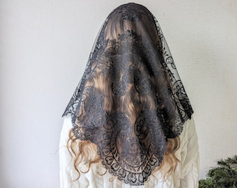 Elegante velo mantiglia in pizzo nero grande velo da chiesa