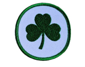 Shamrock Badge, Irish Symbol, Sew on, Iron on, St. Patrick's Day, Embroidered Patch, Vibrant Green, Backpack Accessory, Denim Jacket, Luck