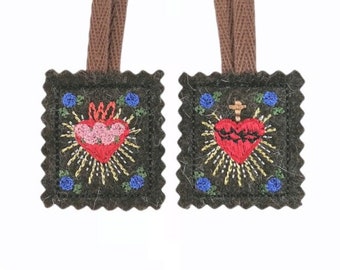 Premium Wool Brown Scapular | Embroidered Wool Felt | 3 Sizes | Optional Medal Add-ons | Carmelite Devotion | Daily Marian Wear