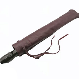 Può includere: Un flauto dolce in legno marrone scuro in una custodia in pelle bordeaux con chiusura a coulisse.