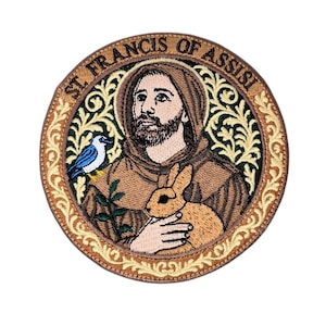 Sint Franciscus van Assisi-patch, katholieke geborduurde patch, Sint Franciscus-strijkbadge, beschermheilige van de dieren, christelijk cadeau