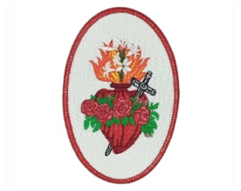 Naszywka Niepokalanego Serca Maryi | Naszywka katolicka do naprasowania | Dar pielgrzymkowy | Naszywka z nabożeństwem fatimskim | Emblemat religijny 4 1/4" x 3 1/8"