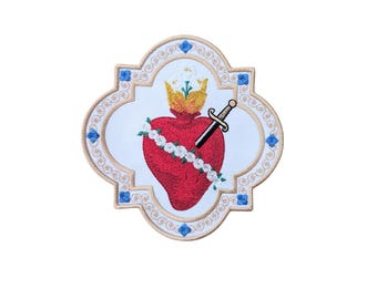 Naszywka Niepokalanego Serca Maryi Orphrey – katolicka aplikacja do prasowania na szaty liturgiczne, plecaki, haft, odznaka z nabożeństwem łacińskim