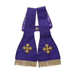 Byzantijnse stola - paarse priesterstola met ingewikkeld borduursel - liturgisch gewaad - met de hand genaaid