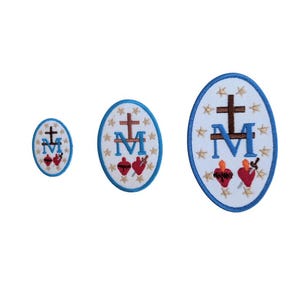 Miraculous Medal badge, catholic patch, embroidered patch, catholic gift, religious gift, Our Lady, Scared Heart, Immaculate, pilgrim