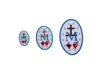 Miraculous Medal Badge – Embroidered Catholic Patch | Iron-On, Sew-On Religious Souvenir for Pilgrims & Devotees